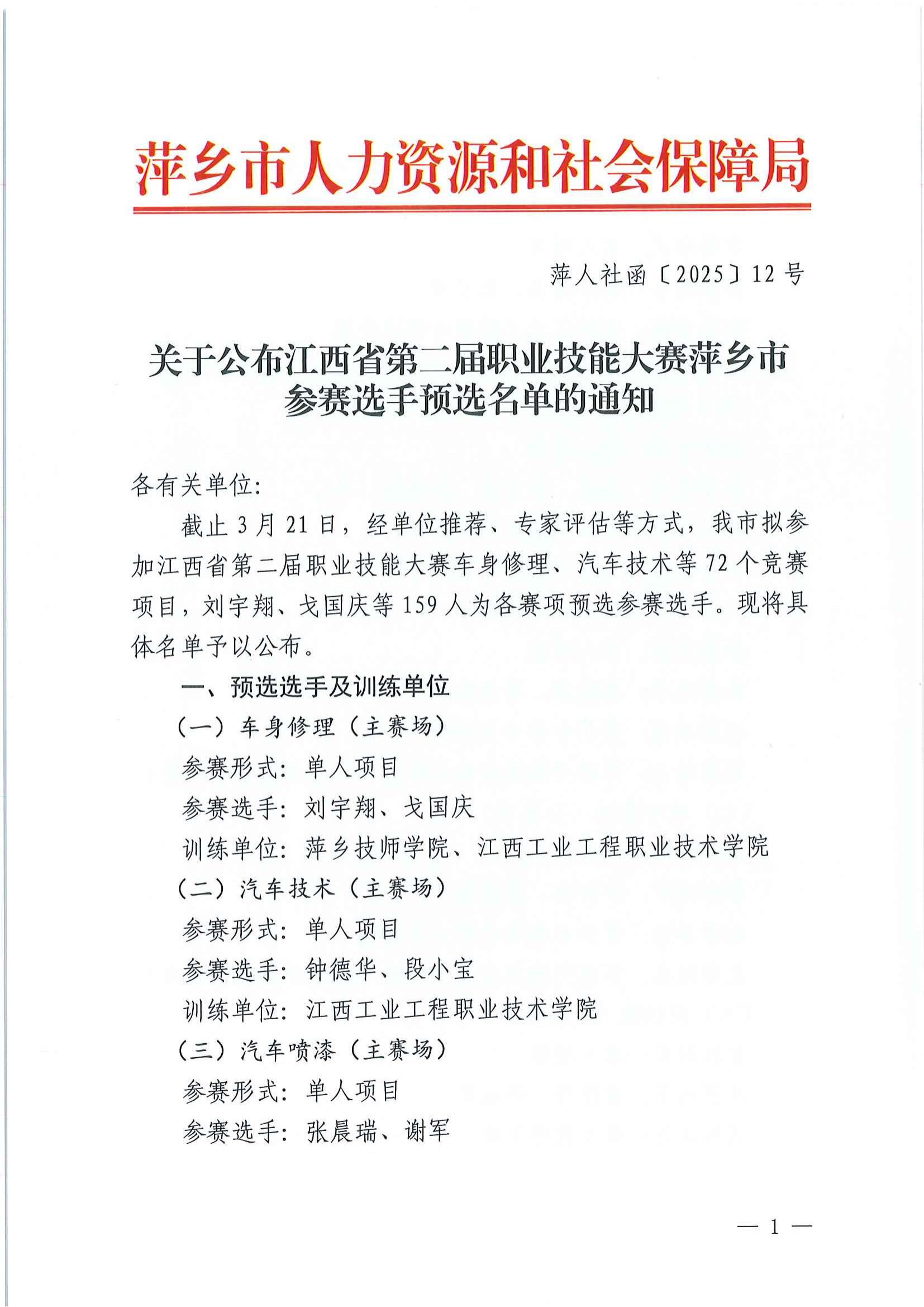 关于公布江西省第二届职业技能大赛萍乡市参赛选手预选名单的通知_00.jpg